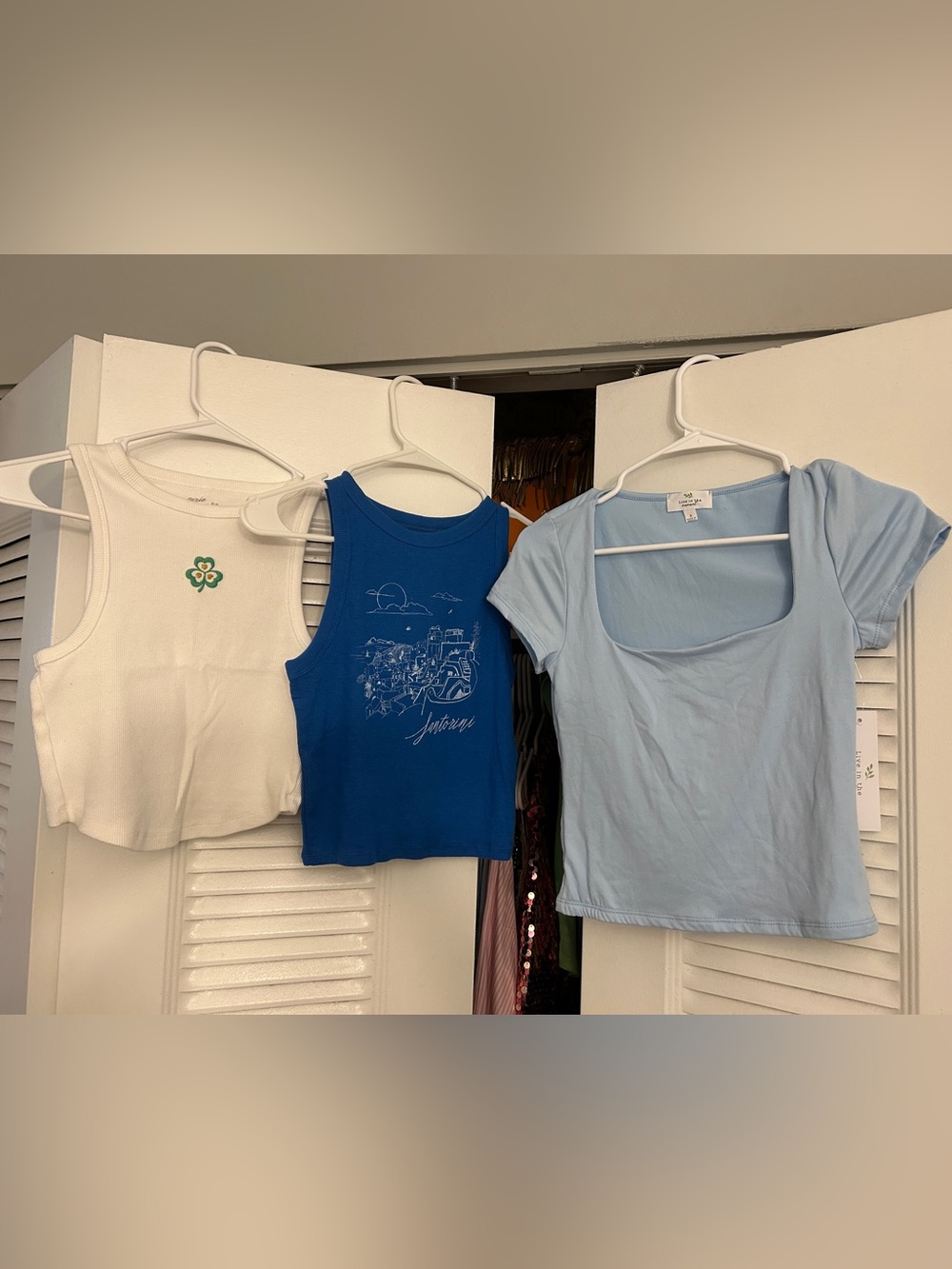 Three Casual Crop & Tee Tops - White, Royal Blue, Light Blue